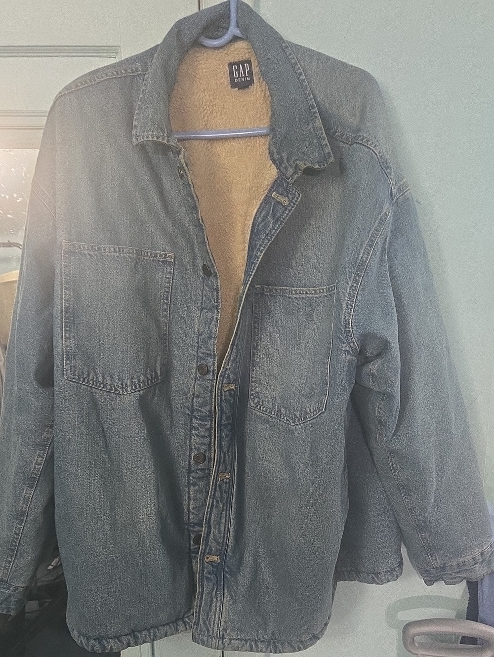 GAP Blue Denim Jacket with Tan Sherpa Lining